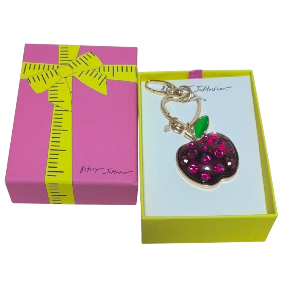 Betsey Johnson Crystal Apple Bag Charm Keychain
